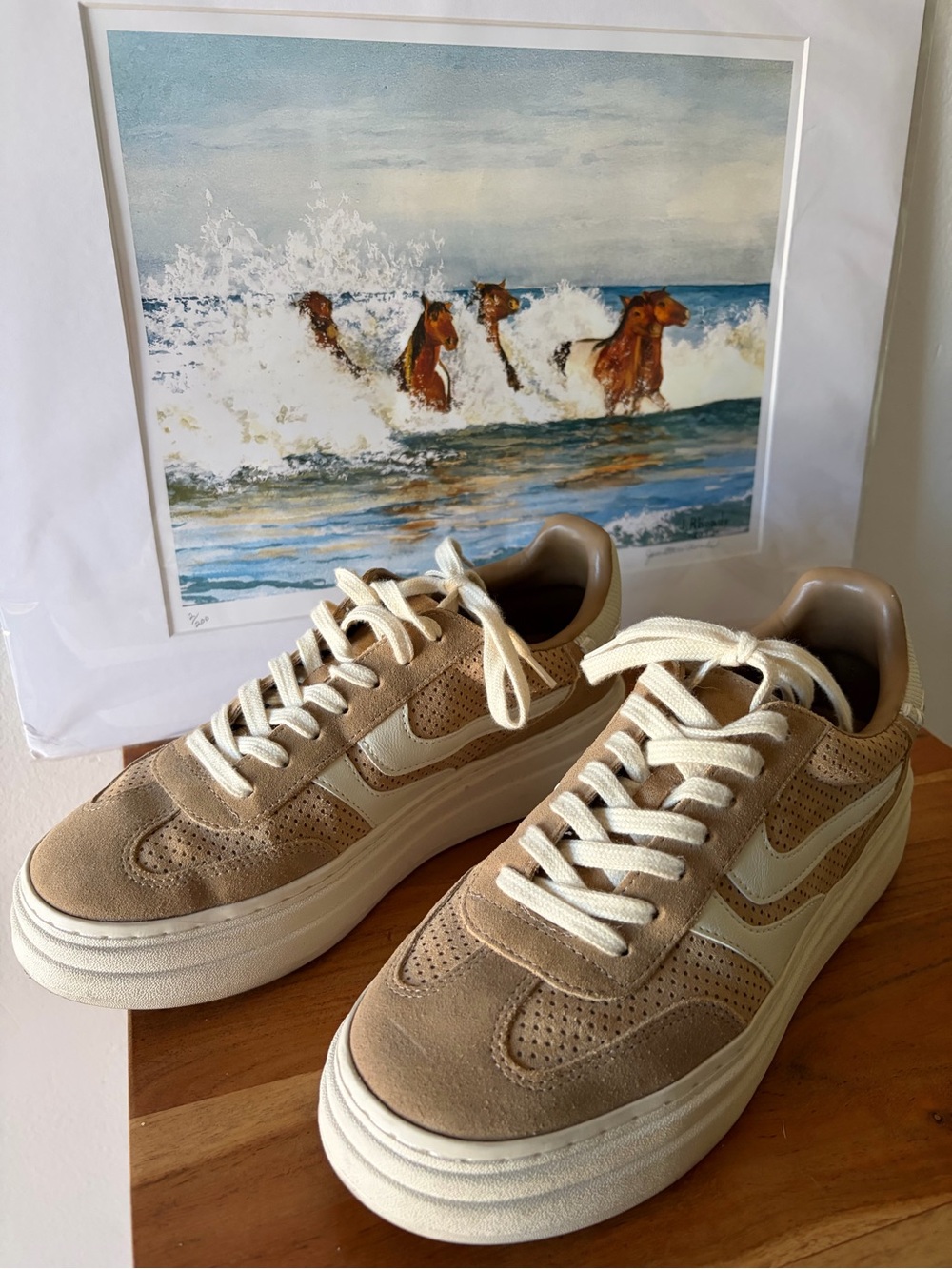 Steve Madden Beige Suede Low-Top Sneakers with Cream Accents